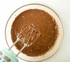 chocolate caramel cake recipe rich moist easy, Eggs and liquid ingredients added to the center of dry chocolate cake batter before mixing