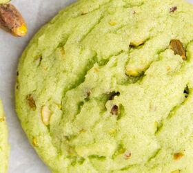 pistachio pudding cookies, Close Up of Green Pistachio Pudding Cookies with Pistachio Pieces Throughout