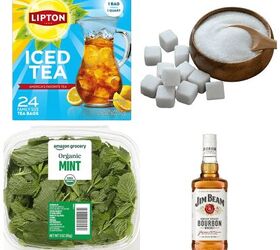 bourbon mint iced tea, ingredients including tea bags sugar mint and Jim Beam bourbon