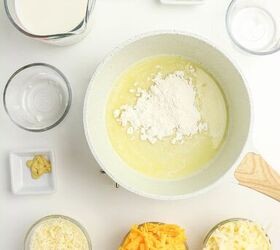 3 cheese macaroni and cheese recipe for pure comfort, Flour added to melted butter in a saucepan to make a roux for cheese sauce