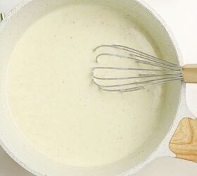 3 cheese macaroni and cheese recipe for pure comfort, Milk whisked into the roux to create a smooth creamy white sauce