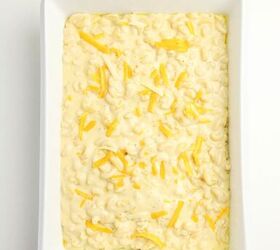 3 cheese macaroni and cheese recipe for pure comfort, Creamy three cheese macaroni and cheese spread into a baking dish before baking