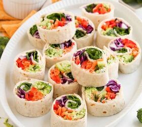 rainbow veggie pinwheels recipe easy and colorful, Vegetable tortilla pinwheels arranged on a plate for a healthy appetizer