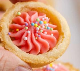 easter sugar cookies, Easter Sugar Cookie Cups with pink icing and sprinkles being picked up
