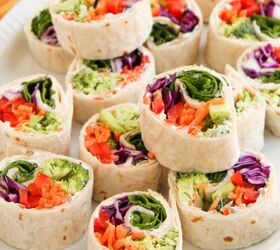 easter bundt cake recipe for spring celebrations, Colorful veggie tortilla roll ups with broccoli shredded carrots red peppers and purple cabbage