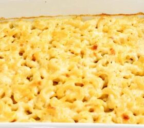 easter bundt cake recipe for spring celebrations, Baked three cheese macaroni and cheese in a white casserole dish