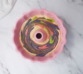easter bundt cake recipe for spring celebrations, Marbled Easter bundt cake batter swirled gently inside the bundt pan