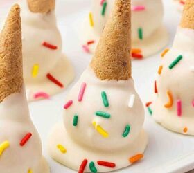 easy soft lemon sugar cookie bars best dessert for spring, Homemade ice cream cone cake pops with waffle cone ends and candy sprinkles