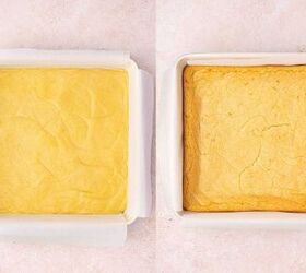 easy soft lemon sugar cookie bars best dessert for spring, Pressing cookie dough evenly into a lined 9x9 inch pan and smoothing the top Baking lemon cookie bars until edges are lightly golden and center is set but soft