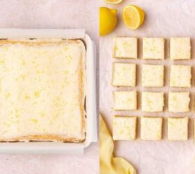 easy soft lemon sugar cookie bars best dessert for spring, Spreading lemon buttercream evenly over cooled cookie bars and sprinkling extra lemon zest on top