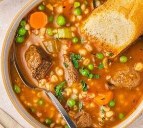 the best beef and barley stew comforting one pot recipe, Bowl of homemade beef and barley stew paired with slices of warm crusty bread