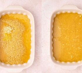 easy baked chicken orzo a one pan dinner recipe, Dry orzo pasta mixed with chicken broth olive oil garlic and lemon zest in a baking dish