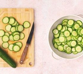 creamy cucumber dill salad easy salad with yogurt dressing, Thinly sliced cucumbers in a serving bowl ready for salad preparation