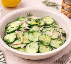 creamy cucumber dill salad easy salad with yogurt dressing, Fresh cucumber slices red onion and dill with yogurt dressing ready to serve