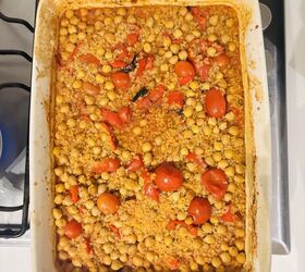 Baked Harissa Bulgur Wheat With Red Pepper, Tomatoes + Chickpeas
