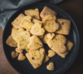 pistachio cookies dipped in dark chocolate, platter of pistachio cookies heart shaped