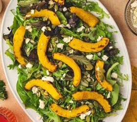 crispy air fryer gnocchi recipe easy snack ready in minutes, A fresh plate of mixed greens topped with roasted pumpkin and crumbled feta