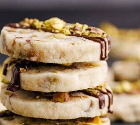 pistachio shortbread cookies, Pistachio Shortbread Cookies stacked on top of each other