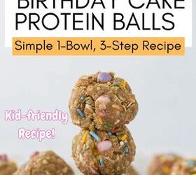 birthday cake protein balls kid friendly no bake funfetti energy bi, Funfetti Protein Balls Pinterest PIN with 3 energy balls stacked on top of eachother