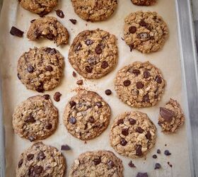 oatmeal almond flour chocolate chip cookies, Oatmeal almond flour chocolate chip cookies on a baking sheet