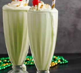 easter brownies, Shamrock Shakes on a countertop with cherries and whipped cream