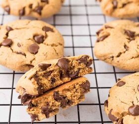chewy chocolate chip protein cookies gluten free refined sugar free, Close up of chewy chocolate chip protein cookie showing soft center and melted chocolate