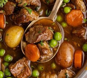 lamb stew crock pot, Crock Pot Lamb Stew close up in a bowl from above with a spoon in it
