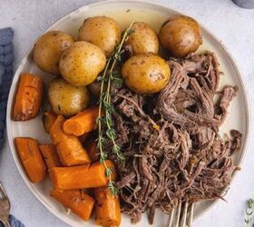 lamb stew crock pot, Pot Roast Slow Cooker Recipe all shredded on plate with carrots and potatoes