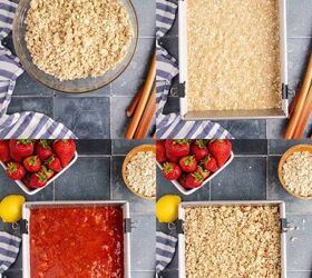 strawberry rhubarb bars, Strawberry Rhubarb Bar Layers Assembled