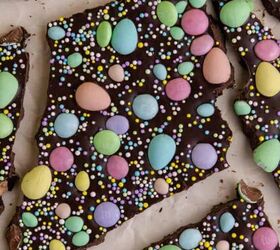 strawberry rhubarb bars, Easter Candy up close after being broken into pieces