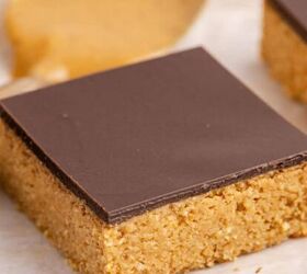 strawberry rhubarb bars, No Bake Peanut Butter Bars on parchment with a spoon behind