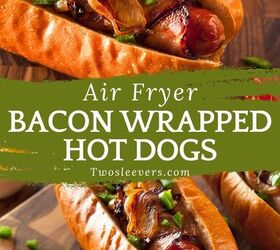 air fryer bacon wrapped hot dogs crispy bacon hot dog recipe, Bacon Wrapped Hot Dogs Pin with text overlay