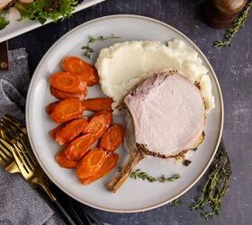 pork prime rib, Pork Prime Rib on a plate with carrots and mashed potatoes
