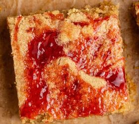 pork prime rib, Peanut Butter and Jelly Bars from above close up