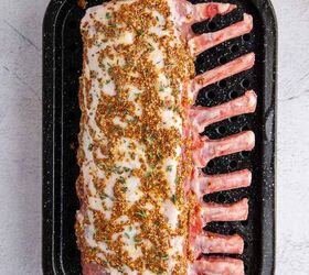 pork prime rib, Pork Prime Rib on a roasting pan with a rub on it