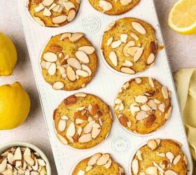 best lemon poppy seed muffins with sliced almonds, Healthy lemon poppy seed muffins with sliced almonds arranged in baking tray
