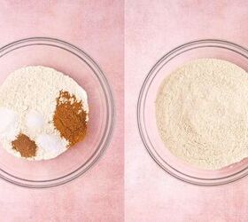 easy carrot cake muffins with cheesecake filling no frosting needed, Whisking flour baking powder baking soda salt cinnamon and nutmeg in a medium bowl