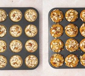 best lemon poppy seed muffins with sliced almonds, Spoon muffin batter into liners sprinkle sliced almonds on top ready to bake