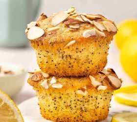 best lemon poppy seed muffins with sliced almonds, Homemade lemon poppy seed muffins with sliced almonds neatly arranged on a serving platter