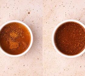 the best mexican fruit salad with tajin seasoning, Small bowl with lime juice chili powder and honey being whisked together to make chili lime dressing