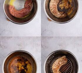 instant pot pork tenderloin, Instant Pot Pork Tenderloin shown in the base being browned deglazed and cooked