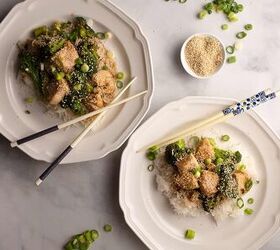 sweet spicy sesame chicken, Two servings of Sweet Spicy Sesame Chicken with chopsticks