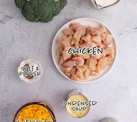 chicken broccoli and rice casserole, Chicken Broccoli Casserole with Rice Ingredients on a counter