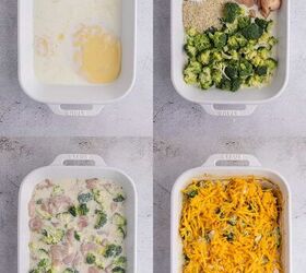 chicken broccoli and rice casserole, Chicken Broccoli Casserole with Rice from above being mixed and baked in a baking dish