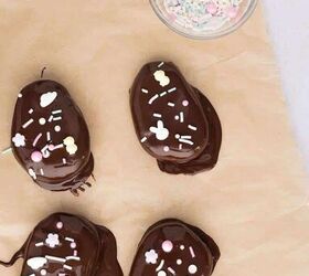 cashew butter reese s eggs gluten free and dairy free recipe, cashew butter reese egg easter treats placed on parchment paper to set