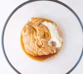 cashew butter reese s eggs gluten free and dairy free recipe, cashew butter coconut flour and maple syrup in mixing bowl