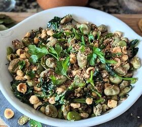 Sauteed Spinach and Fava Beans With Sesame and Hazelnuts