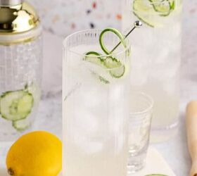 non alcoholic frozen paloma, Cucumber Agua Fresca on a cutting board