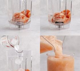 non alcoholic frozen paloma, Non alcoholic frozen paloma being blended and poured into a glass