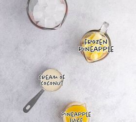 non alcoholic frozen pina colada, Non Alcoholic Pina Colada ingredients on a Counter